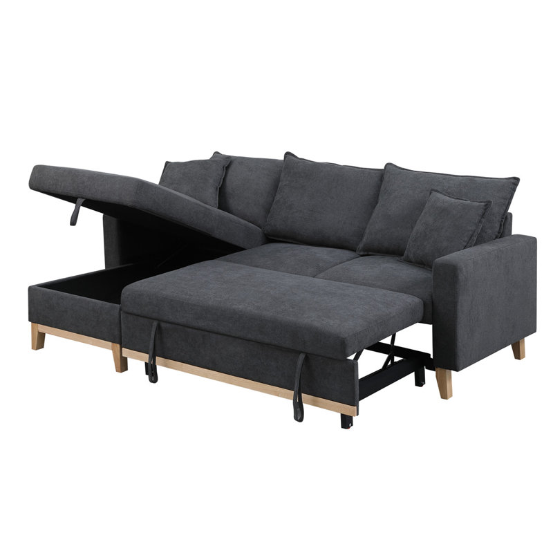 84.25" Dark Gray Woven Reversible Sleeper Sectional Sofa With Storage Chaise