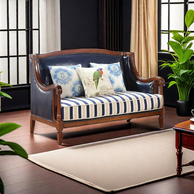 Vintage Solid Wood Leather Sofa 54.3'' Leather Loveseat