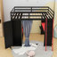 Lit mezzanine en bois avec garde-robe, tablettes et lumières RVB-41946122