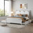 Storage-Focused Queen Size Platform Bed with Twin XL Trundle and Drawers, Solid Wood, Soft White Classic Design-965769549
