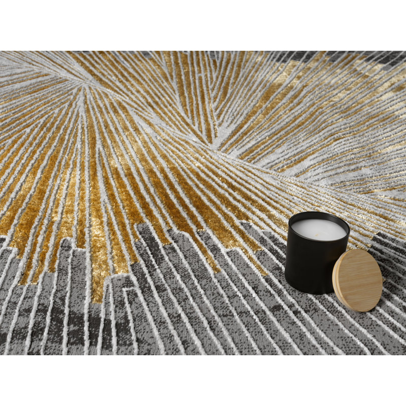 MDA Rugs Kent Collection Geometric Dark grey with Gold and White ContemporaryArea Rug, Rectangle 5' x 7'