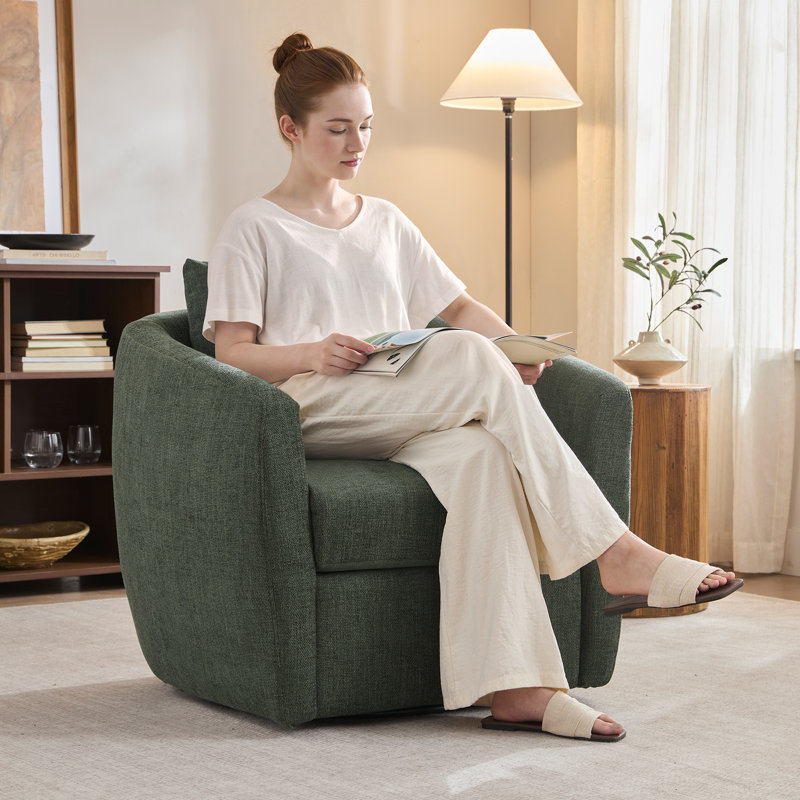 Fauteuil club pivotant de 31,89 po de largeur avec coussin lombaire, fauteuil club rembourré en chenille douce pour le salon, la chambre à coucher et les petits espaces