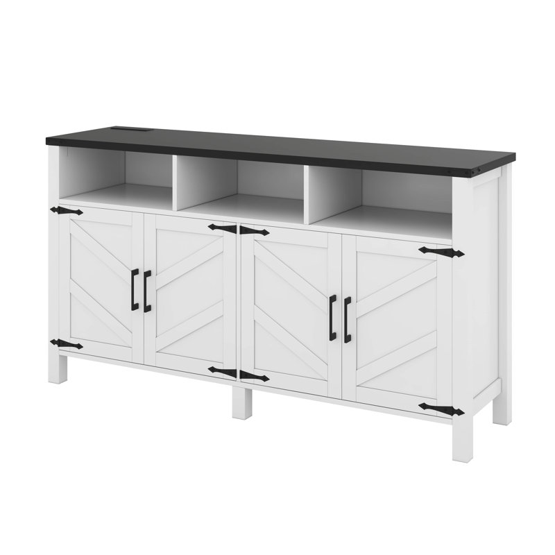 Modern 4-Door Sideboard Buffet With Adjustable Shelves And Half-Open Storage Cabinet, White/Black