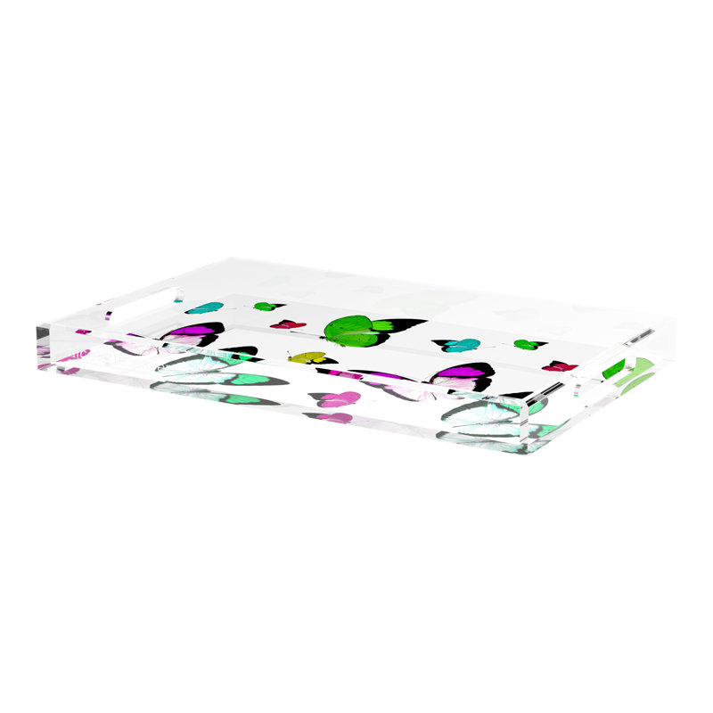 Butterflies Acrylic Rectangle Decorative Tray, Acid Green, 2" H x 22.5" W x 14.5" D