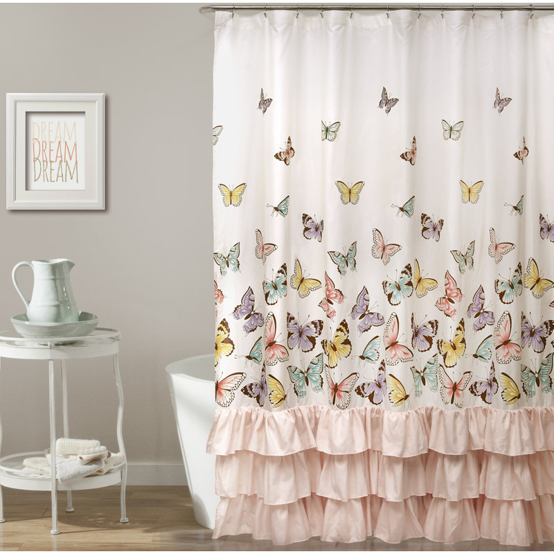 Lush Decor Flutter Butterfly Shower Curtain, Pink