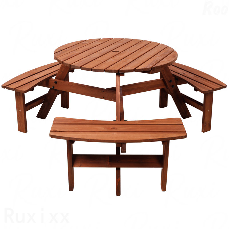 Table de pique-nique en bois avec 3 bancs intégrés Table de pique-nique pour 6 personnes avec trou de parasol Table de salle à manger pour le jardin