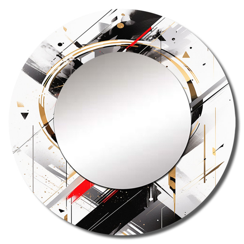 Samiera noir rouge aux multiples facettes tourbillons - cubisme décoratif, 36 po x 36 po