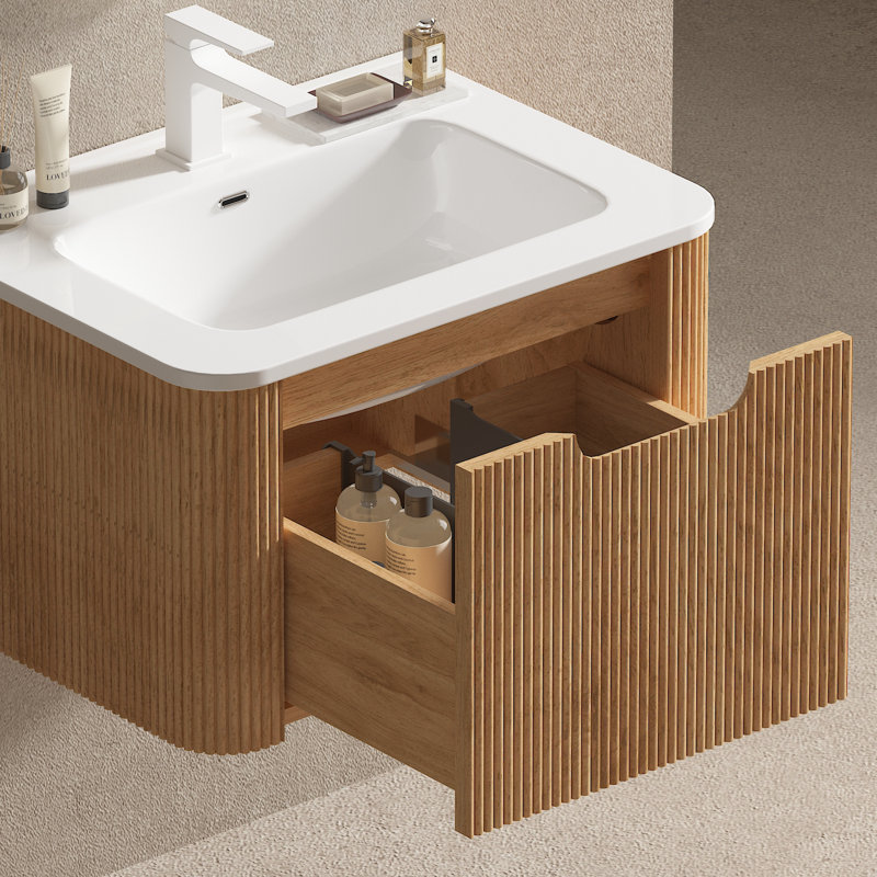 24" Floating Bathroom Vanity With Ceramic Sink Top Modern Wall Mounted Cabinet, 24"