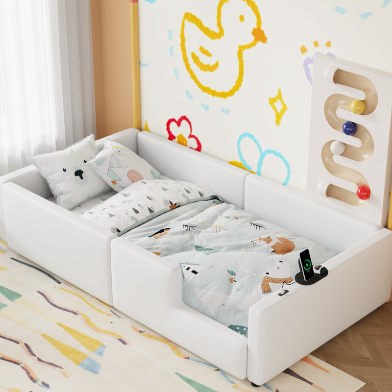 Lit plateforme simple tapissier avec garde-corps et charge - blanc