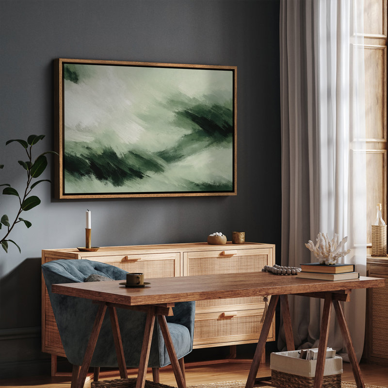 «Abstract Green Landscape with Dynamic Inspired», art mural encadré, Naturel, H 24 po x l 36 po