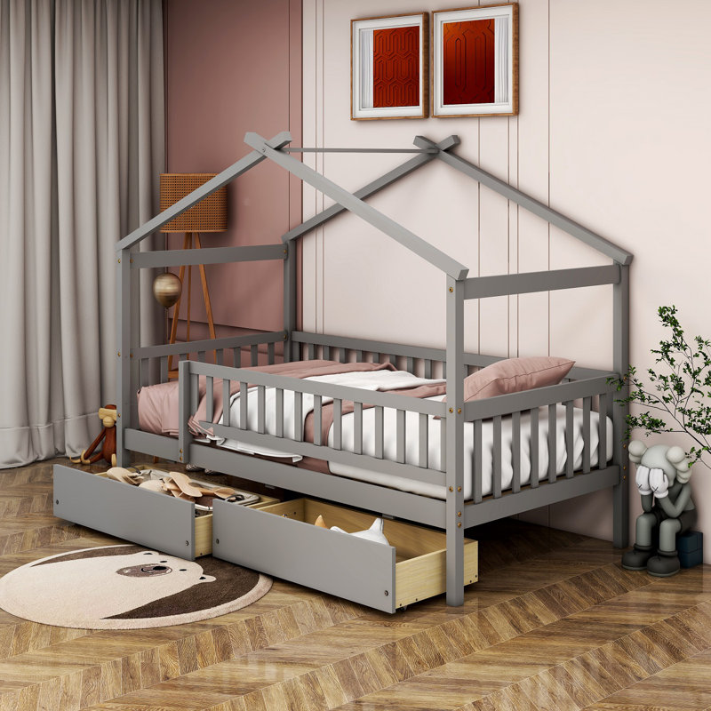 Lit pour enfant Hann, Simple, Gris
