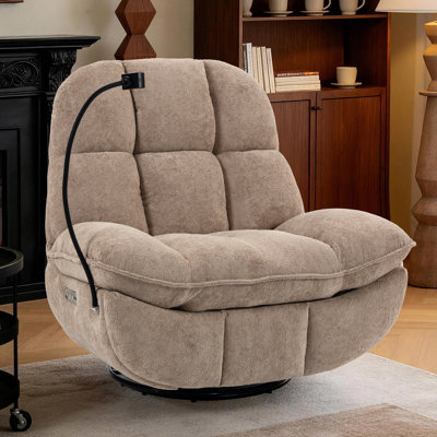 44.5" Oversized Swivel Rocker Power Recliner with Voice Control Bluetooth 2Types Ports Phone Holder & Storage
