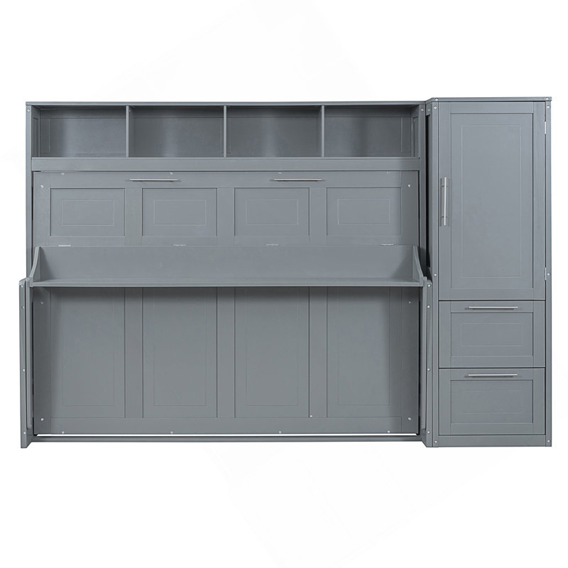Lit escamotable Murphy avec placard et tiroirs, gris, Grand