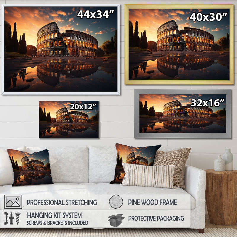 Italy Colosseum Colosseo - Italy Canvas Prints, Cadre doré à une seule photo, H 16 po x l 32 po x P 1 po