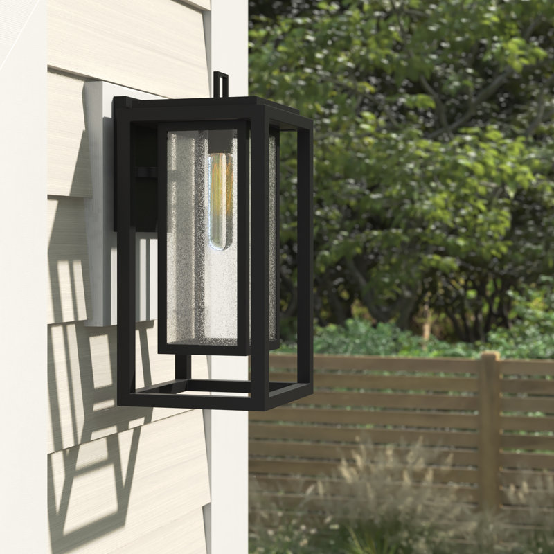 Gammett Outdoor Wall Mount Lantern with Anti-Fade Finish, 12" H x 7" W x 7" D, Black