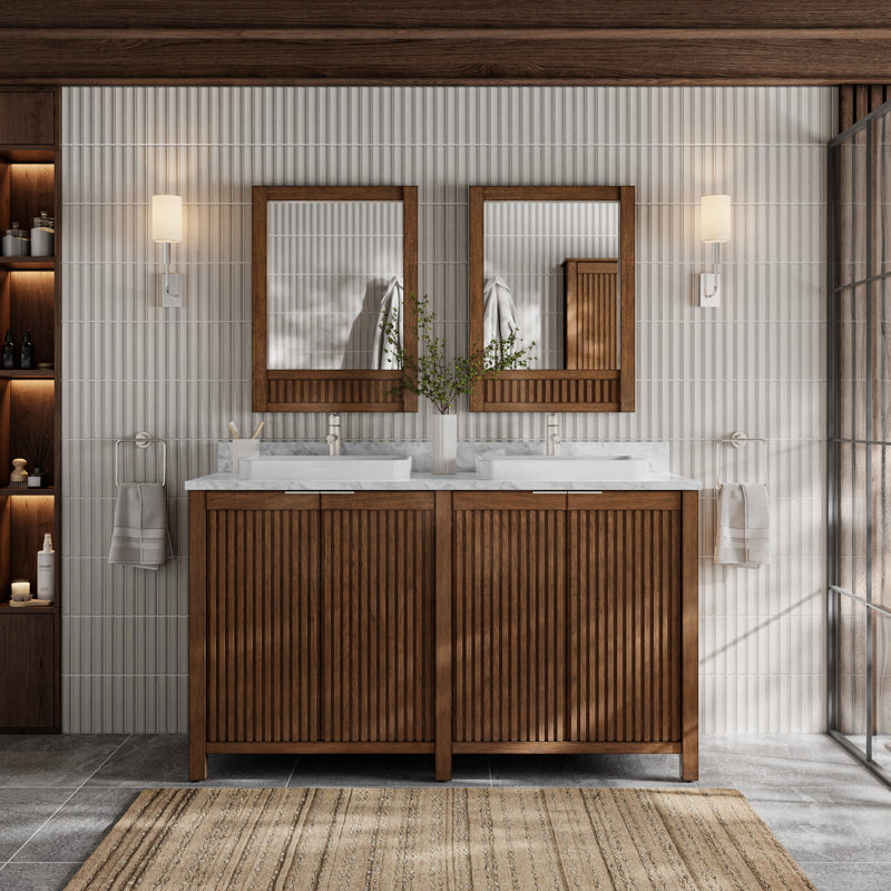 Through Lines Wall Mounted Bathroom Wall Cabinet, Brown