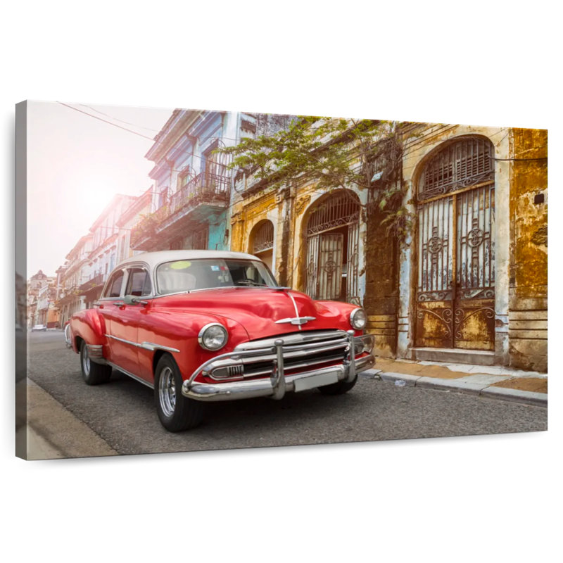 Voiture cubaine rouge Mehar, H 30 po x l 45 po