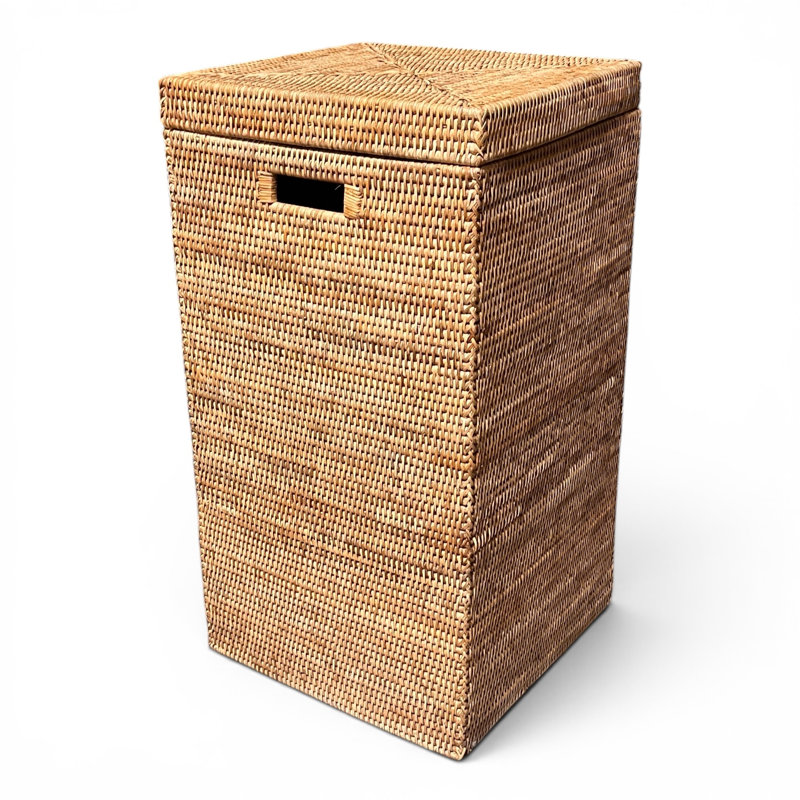 Hand Woven Wicker Laundry Hamper, White Wash