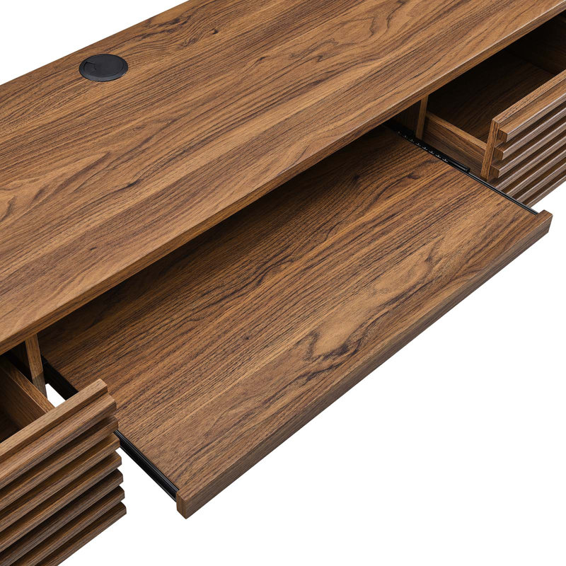 Mid-Century Modern Walnut Grain Wall-Mounted Desk with Drawers