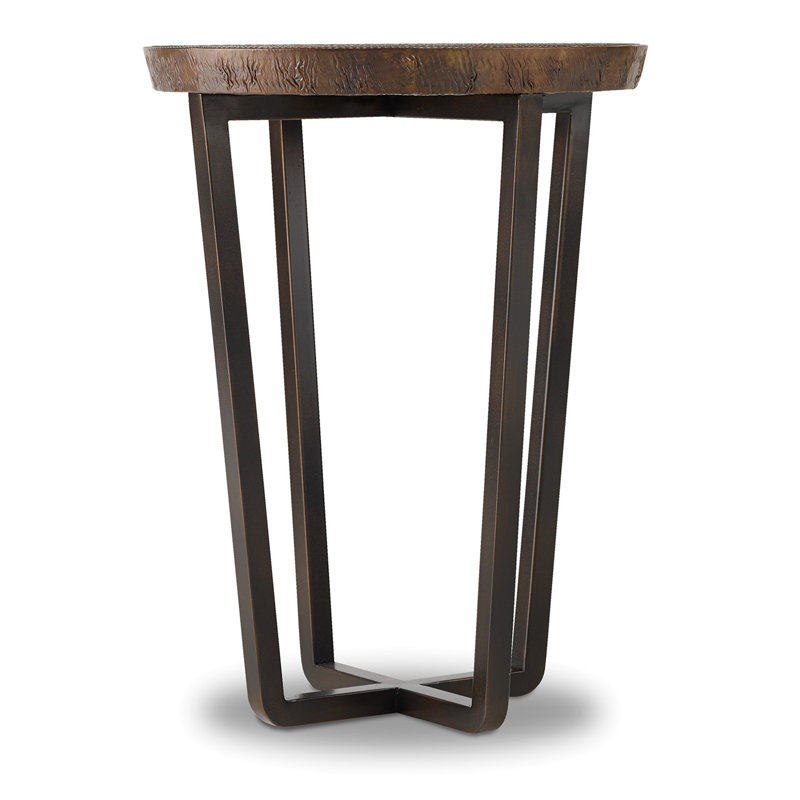 Round Black and Brown Metal Transitional End Table