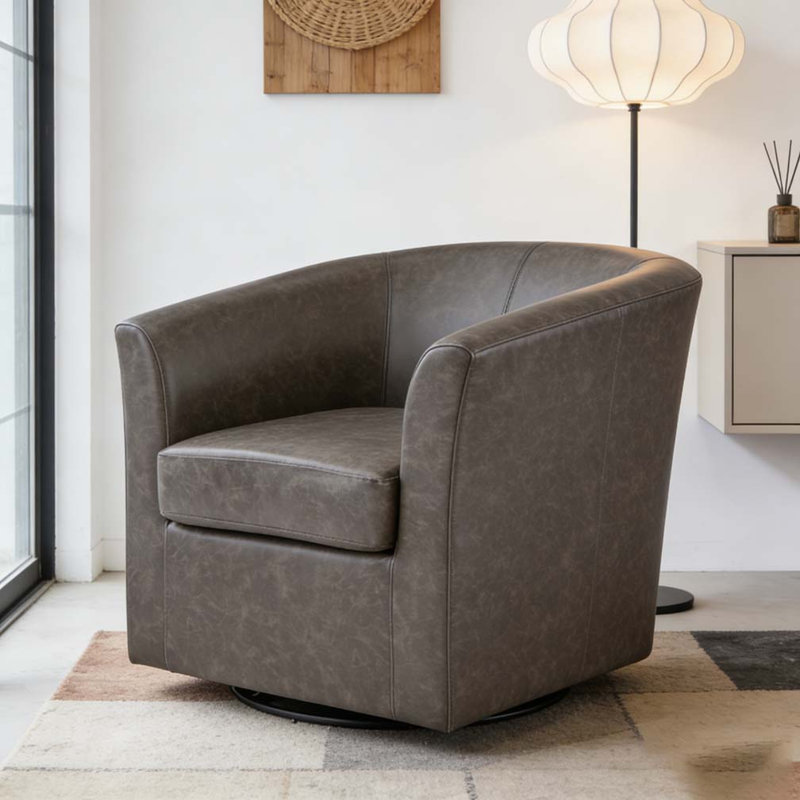 Fauteuil demi-tonneau pivotant en similicuir, Marron foncé