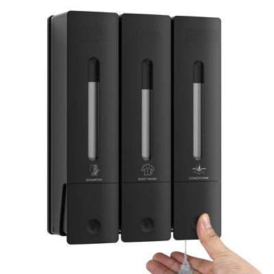 Shower Soap Dispenser Bathroom Set Shampoo Conditioner Body Wash Dispenser Wall Mounted Shower Shampoo Dispenser 3 Chamber No Drill for Home Star Hotel 3 x 400ml Black