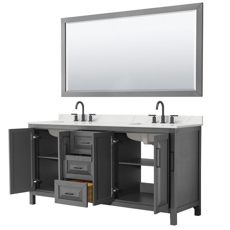 Daria 72'' W Vanity, Matte Black, Gray, White Quartz