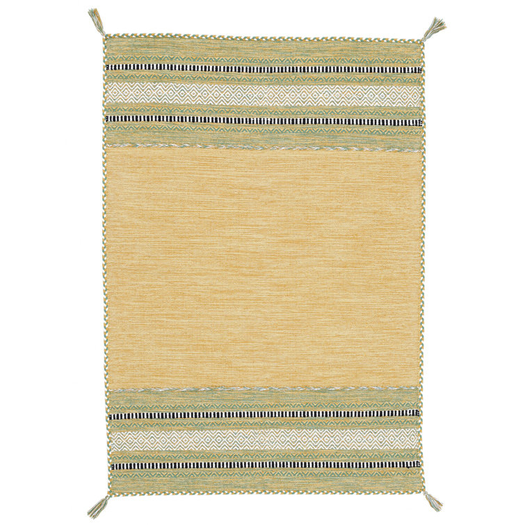 Azizi Striped Hand Woven Cotton Yellow Rug