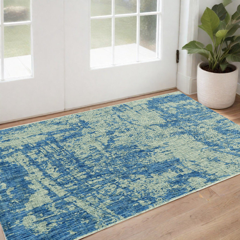 3' X 4' Blue Abstract Area Rug, Rectangle 2'7" x 3'11"