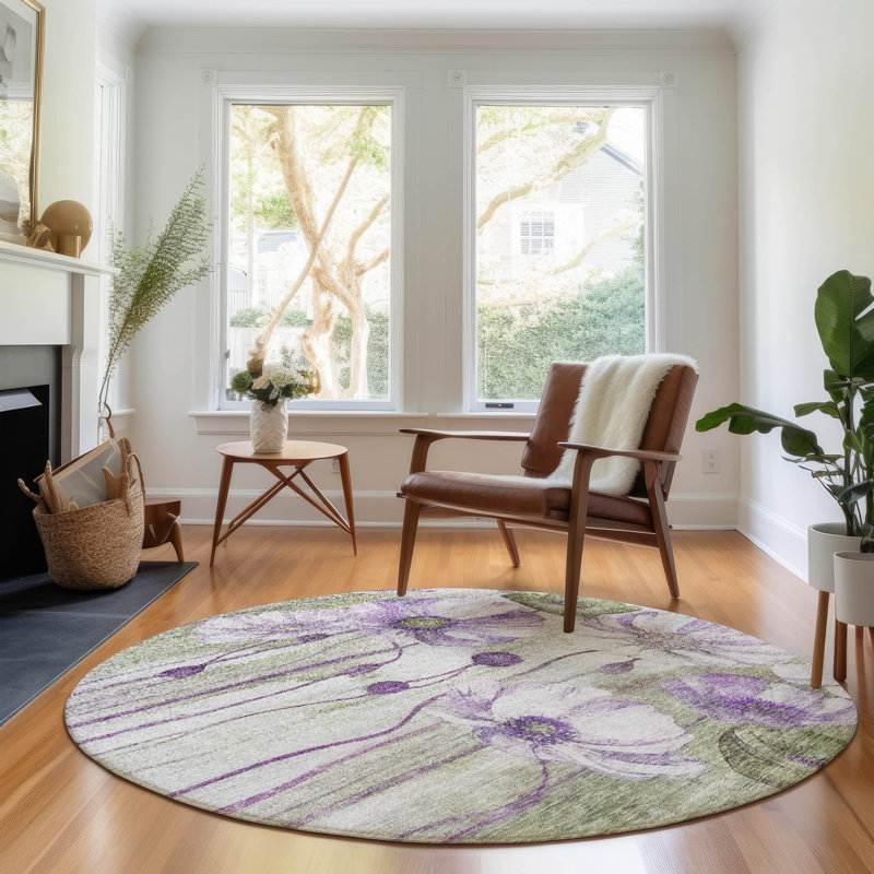 Premium Machine Washable Prisco Purple Rug, Round 8'