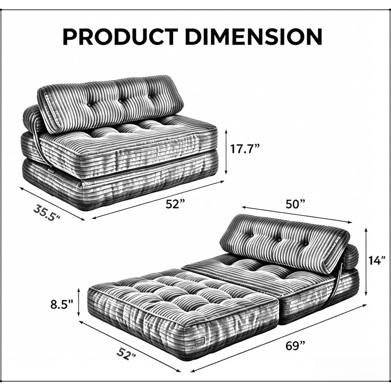 Canapé-lit pliant 2 en 1 avec appui-tête et coussin lombaire, Dark Gray