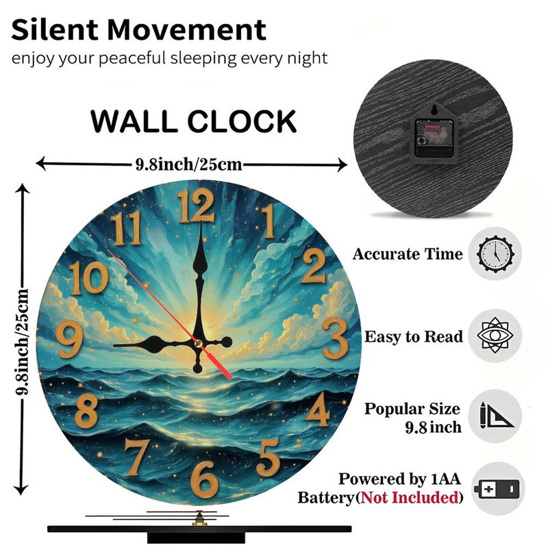 Horloge, chiffres, océan, lever de soleil