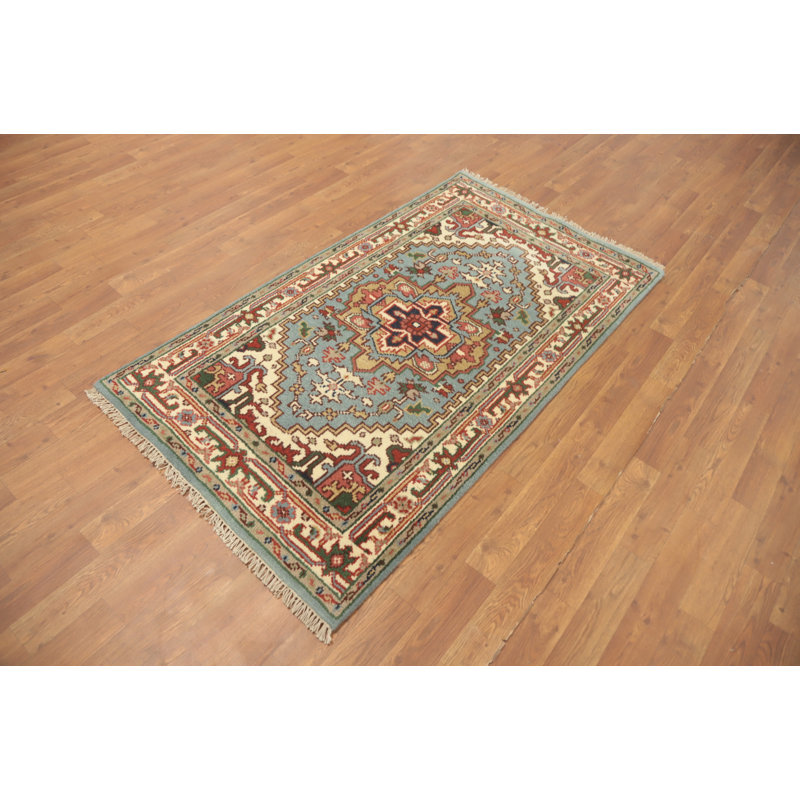 Tapis indien géométrique bleu clair clair 3 x 5