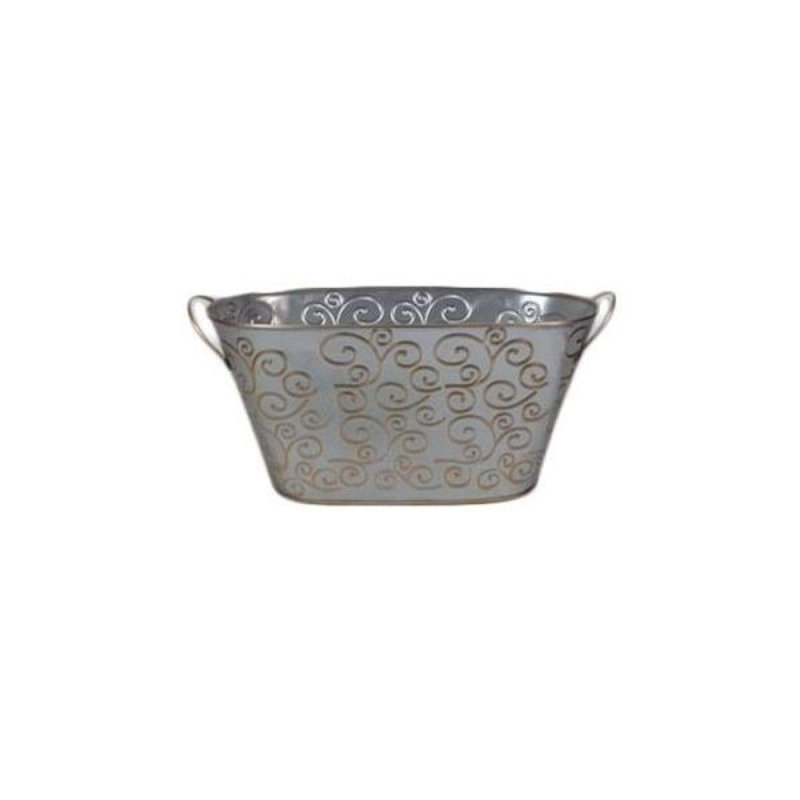 Silver Oval With Lines Design Metal Bucket