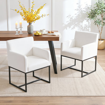 18.9" H Linen Upholstered Sled Base Side Chair with Solid Metal Frame （Set of 2）
