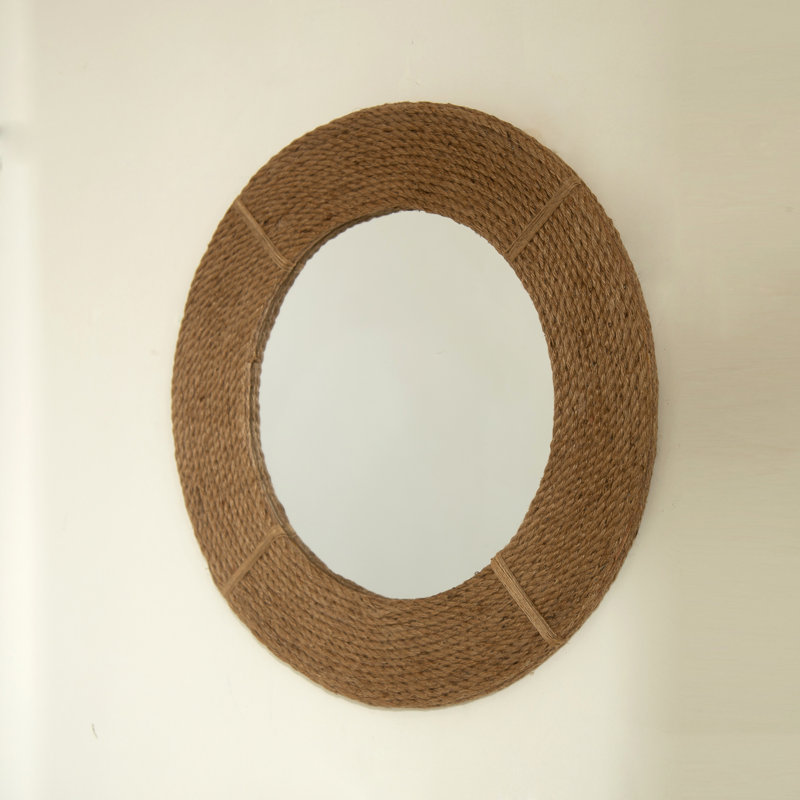 24'' Hand-Woven Hemp Circle Mirror for Home Decor Spaces