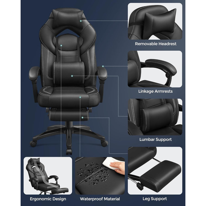 17 Stories Adjustable Faux Leather Swiveling PC & Racing Game Chair in Black