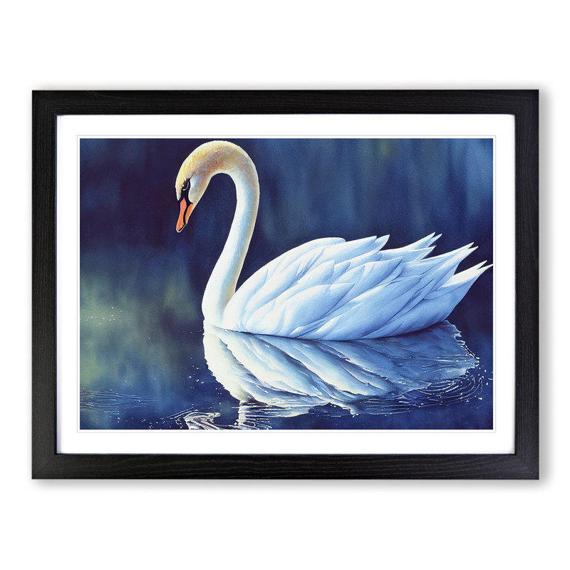 Swan Watercolour Vol.2 - Single Picture Frame Painting, Black, 46cm H x 64cm W x 2cm D