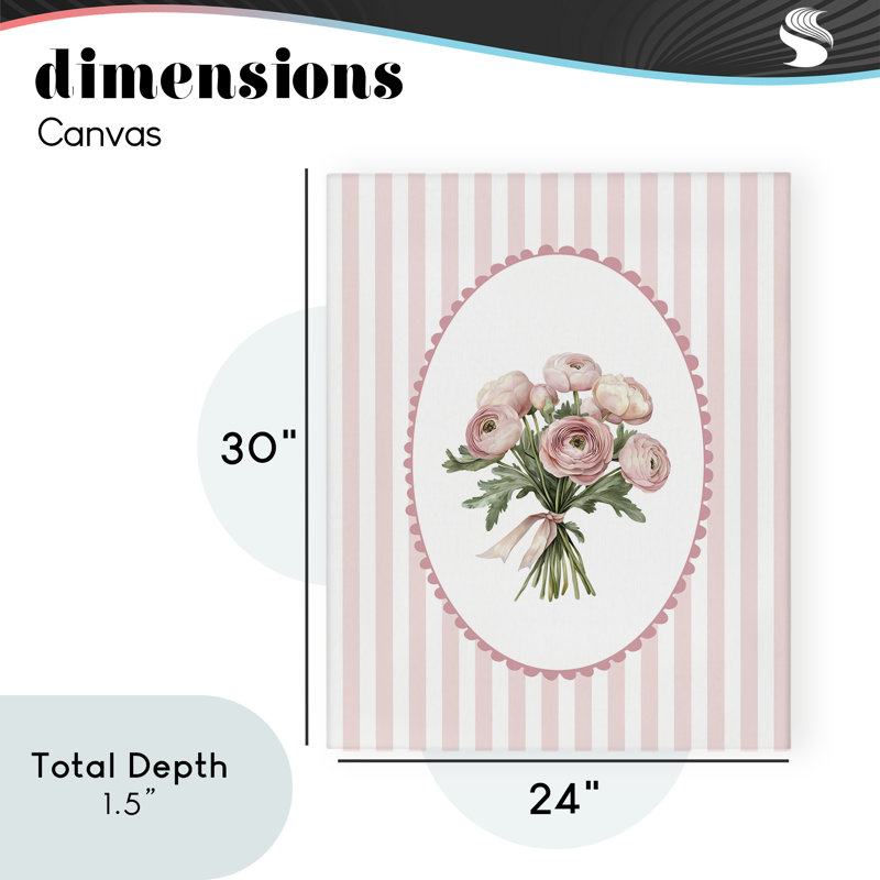 Bouquet de pivoines sur toile à rayures douces, design par Christine Simpson Art, H 30 po x l 24 po