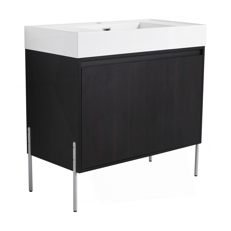 Meuble-lavabo sur pied 36 po avec lavabo en résine, armoire de rangement avec portes à fermeture douce, 35"