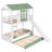 Twin Over Twin Size House Bunk Bed With Convertible Slide And Trundle, White+Green