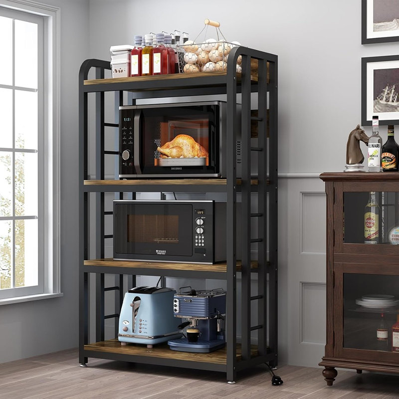 4-Tier Bakers Rack With Power Outlet, Microwave Stand With Storage, Coffee Bar And Kitchen Shelf For Kitchen, Living Room, Or Dining Room (Rustic Brown)