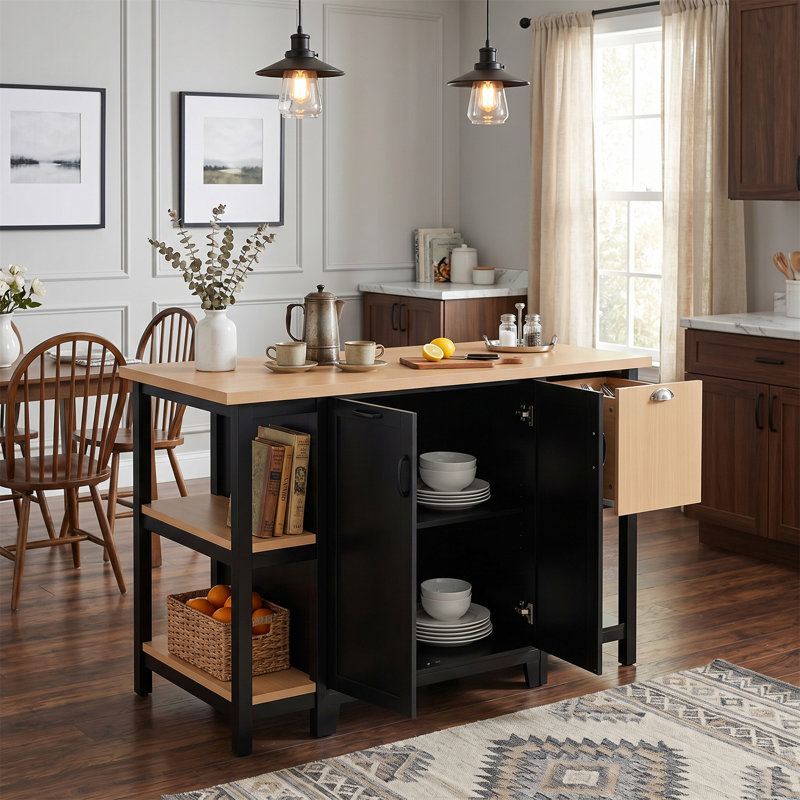 Îlot de cuisine autoportant 58 po, Black