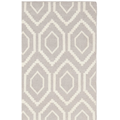 Fung Hand Woven Flat Weave Wool/Cotton Geometric Rug in Gray/Ivory