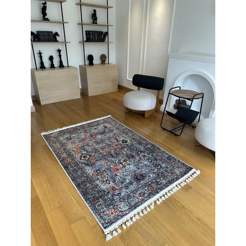 Coton imprimé marocain gris Toscana Tapis chenille antidérapant, Rectangle 3 pi 3 po x 4 pi 11 po