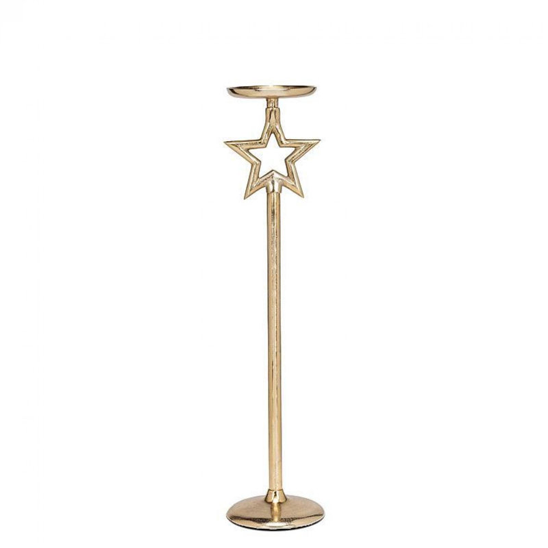 Doré avec porte-bougie étoile sur socle, H 23 po x l 5 po x P 5 po