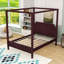 Lit plateforme luxueux à baldaquin en bois avec lattes, pieds de support et tête de lit-780742634-780742632