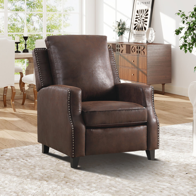 Fauteuil inclinable classique en similicuir de 31,1 po de largeur avec garniture cloutée, Similicuir brun rougeâtre