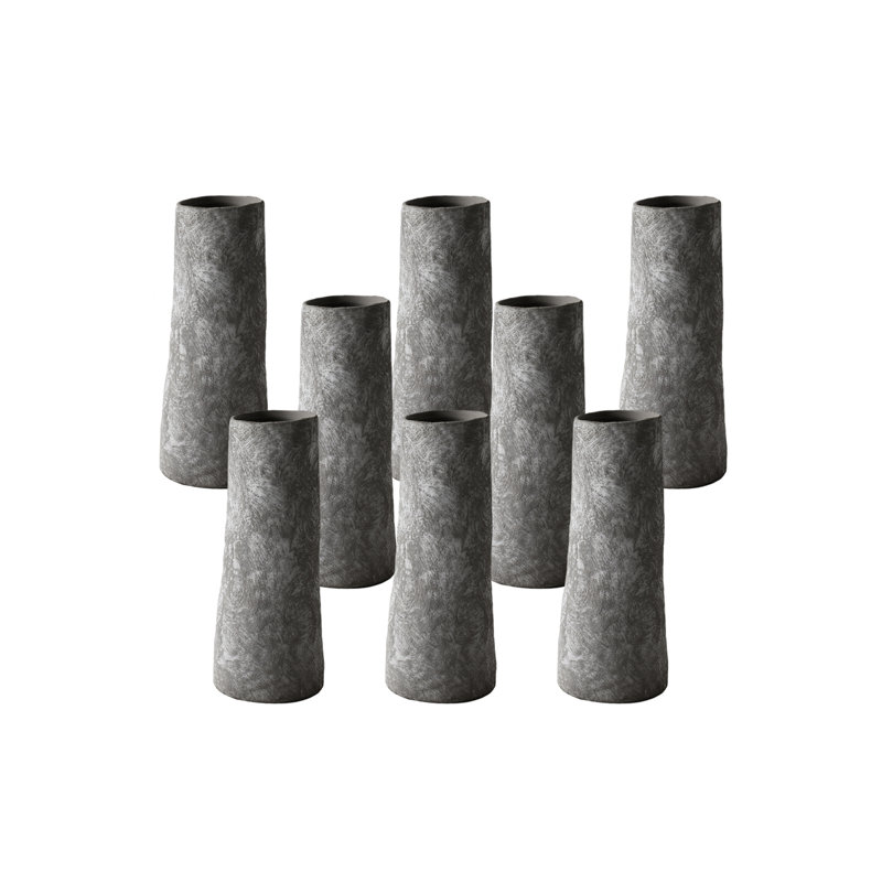  Stone Textured Gray Ceramic Vase, Modern Minimalist Tapered Flower Vase, Decorative Vases For Table, Shelf, Or Mantel Décor, 4.5" Diameter & 11" Tall, Pack Of 8