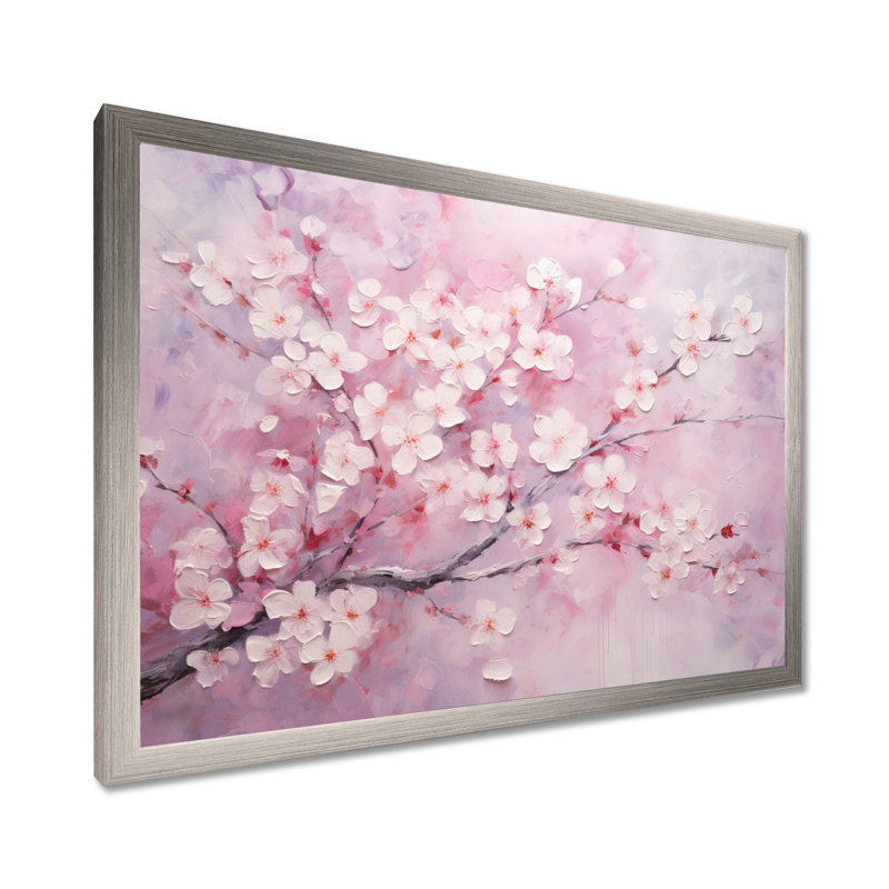 Minimalisme cerisier rose sur toile, H 30 po x l 40 po x P 1,5 po, Cadre simple argenté